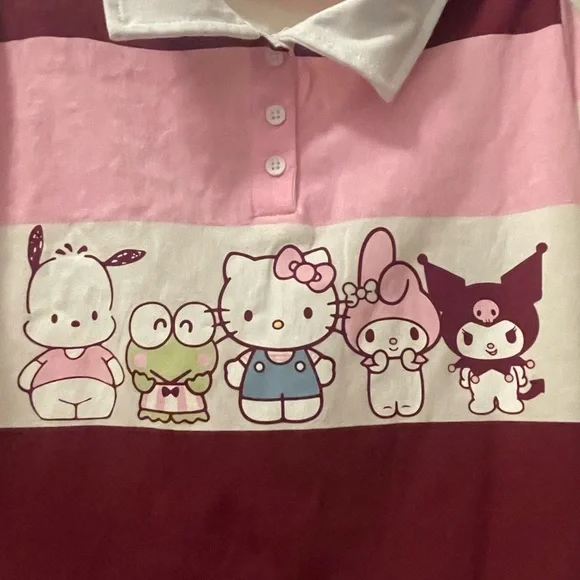 Hello Kitty Pink and White Striped Long Sleeve Dress - Picture 2 of 10